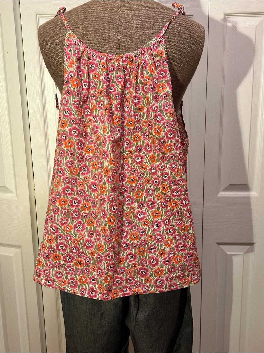J. Crew Pink Floral Tie-Shoulder Tank